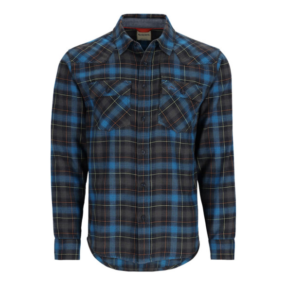Simms Santee Flannel Shirt black - bright blue pane ombre