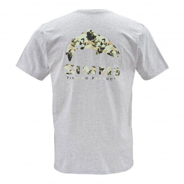 Simms T-Shirts Trout Camo ash grau zum Fliegenfischen bei Flyfishing Europe