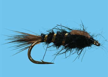 Hares Ear Black Größe 12, Solitude Nymphen zum Fliegenfischen auf Äschen und Forellen bei FFE