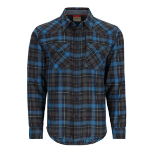 Simms Santee Flannel Shirt black - bright blue pane ombre