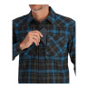 Simms Santee Flannel Shirt black - bright blue pane ombre Detail Brusttasche