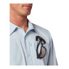 Simms Launch Shirt bimini blue heather Detail Brilleneinschub Brusttasche