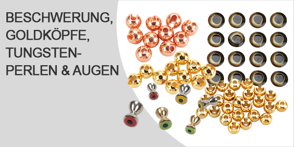 Beschwerung, Goldköpfe, Tungstenperlen und Augen